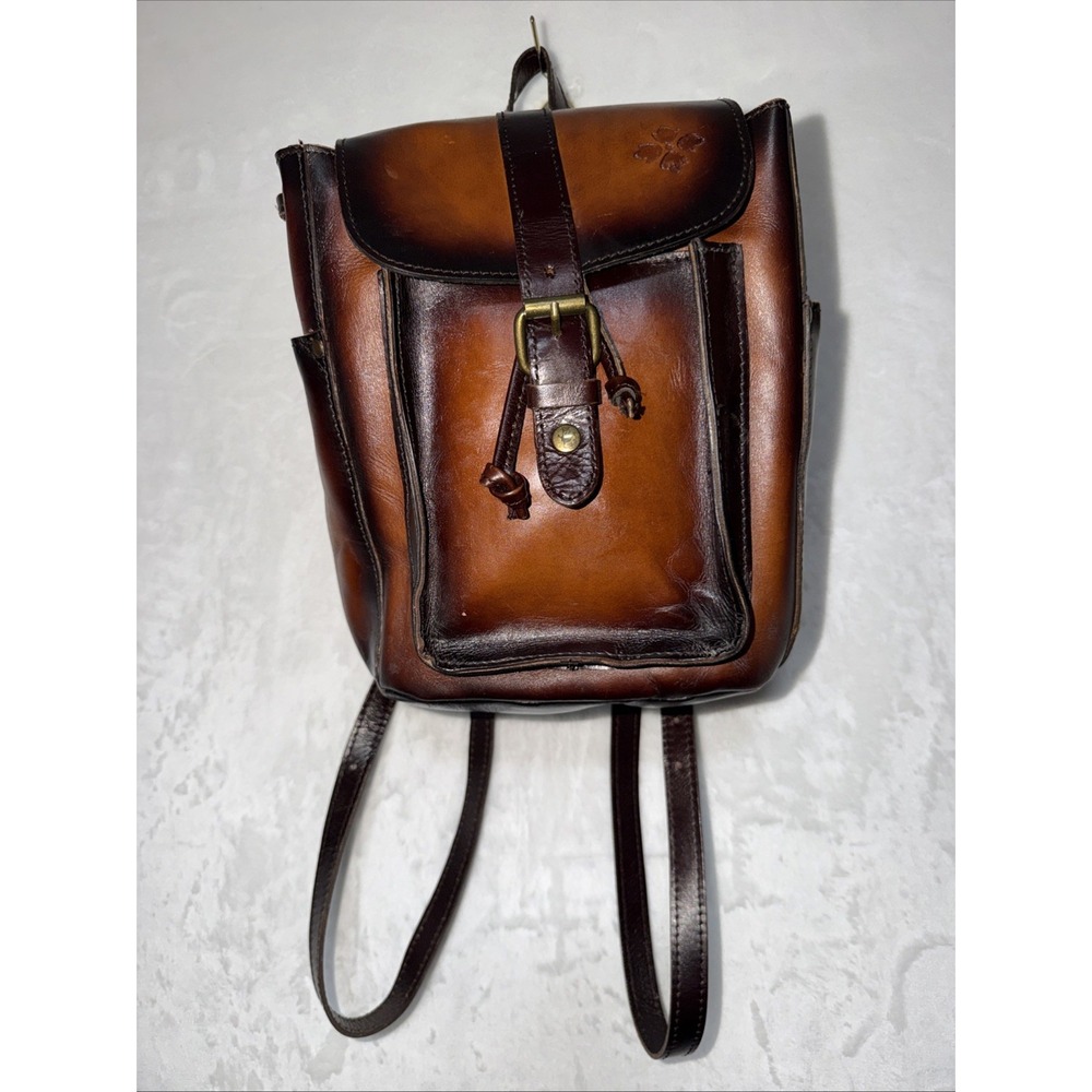 Patricia Nash Leather Backpack Purse Brown Drawstring Buckle Designer Bag